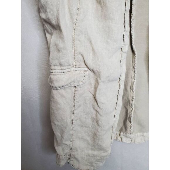 Marrakech Open Front Cream Linen Vest Minimalist Coastal Normcore Capsule - Picture 4 of 8